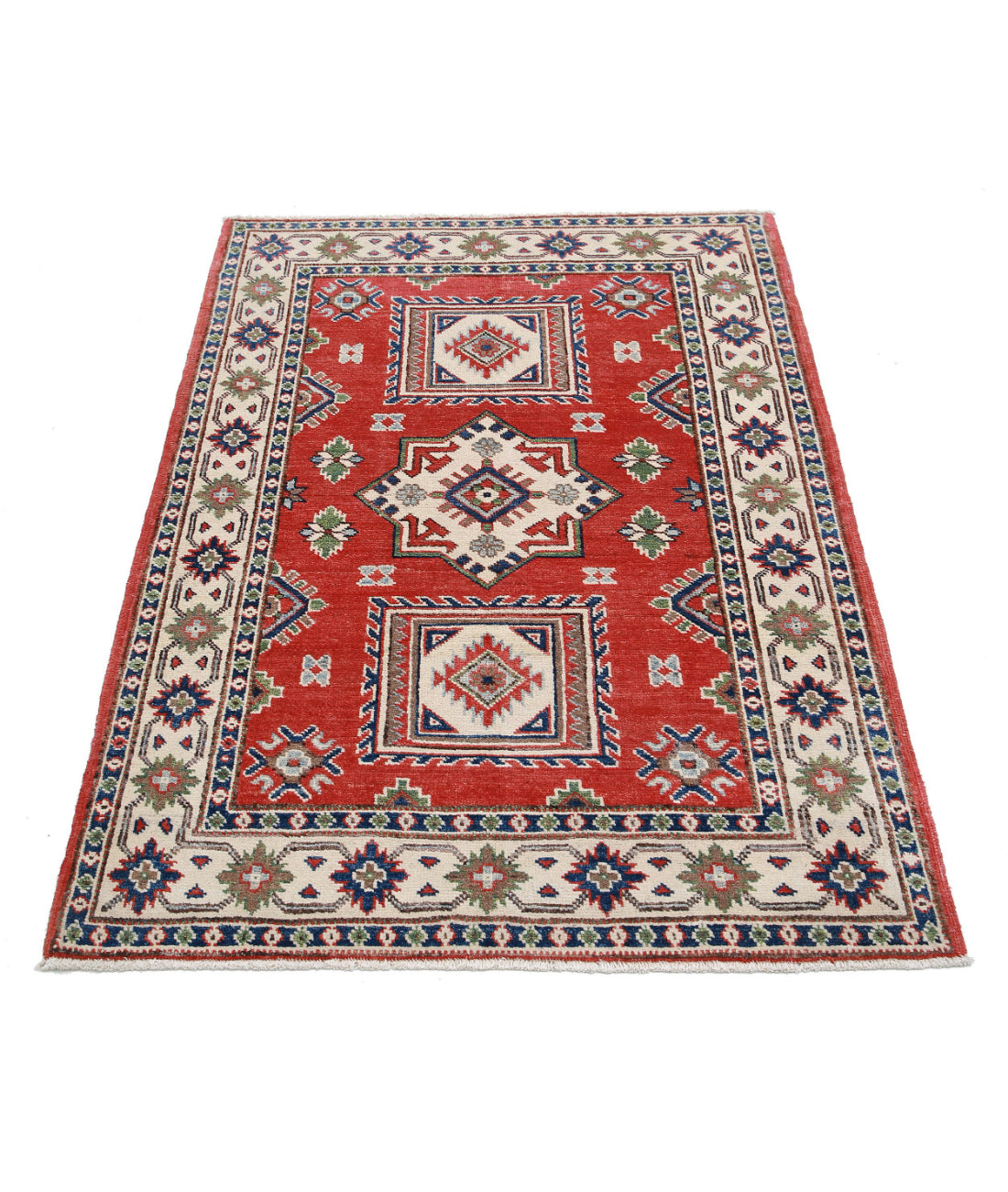 Kazak 3'4'' X 4'9'' Hand-Knotted Wool Rug 3'4'' x 4'9'' (100 X 143) / Red / Ivory