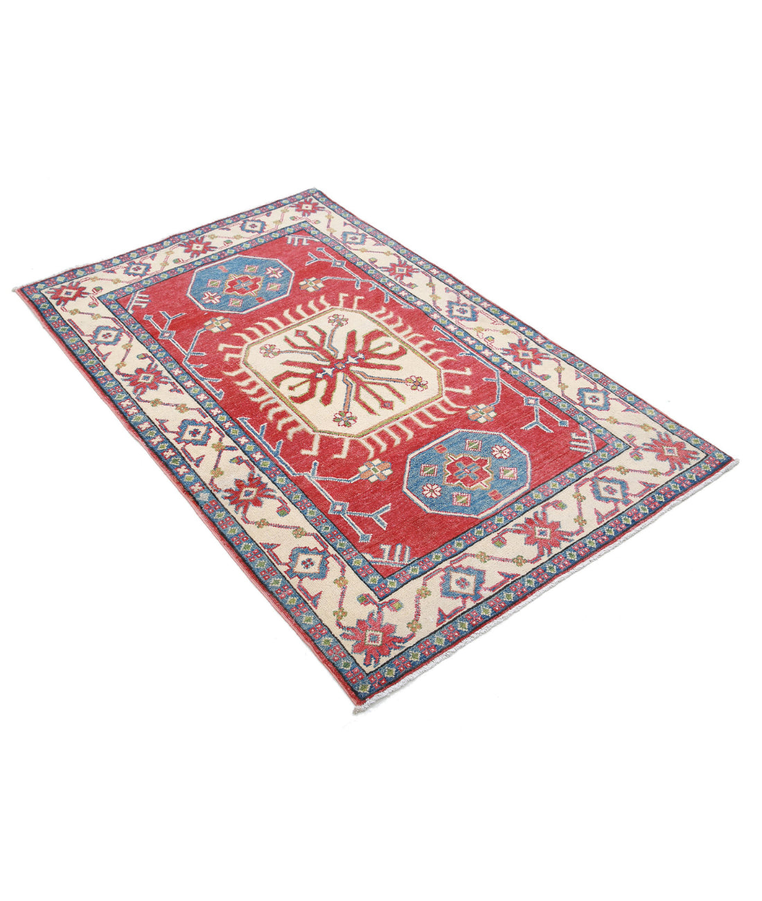 Kazak 3'4'' X 5'3'' Hand-Knotted Wool Rug 3'4'' x 5'3'' (100 X 158) / Red / Ivory