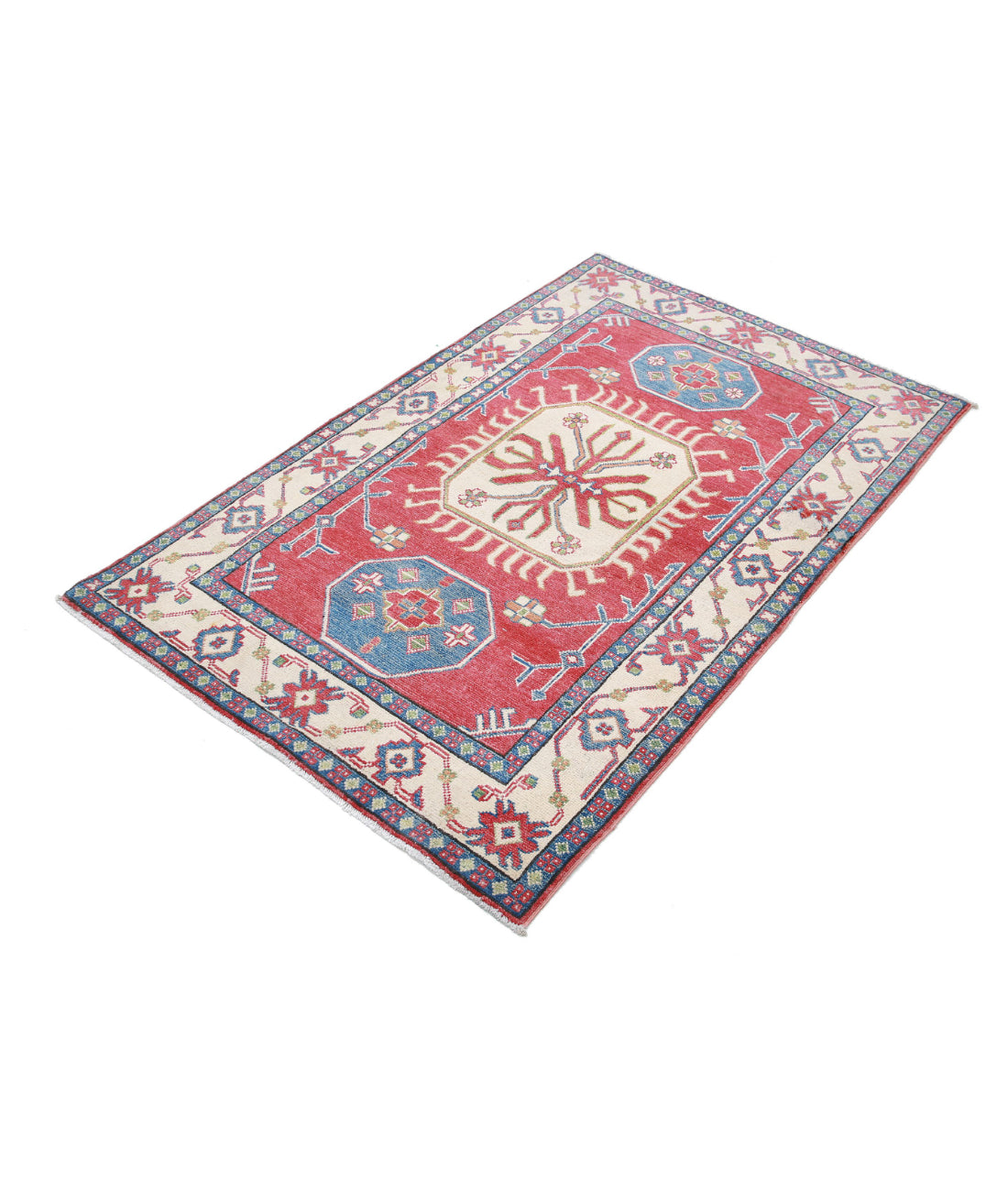 Kazak 3'4'' X 5'3'' Hand-Knotted Wool Rug 3'4'' x 5'3'' (100 X 158) / Red / Ivory