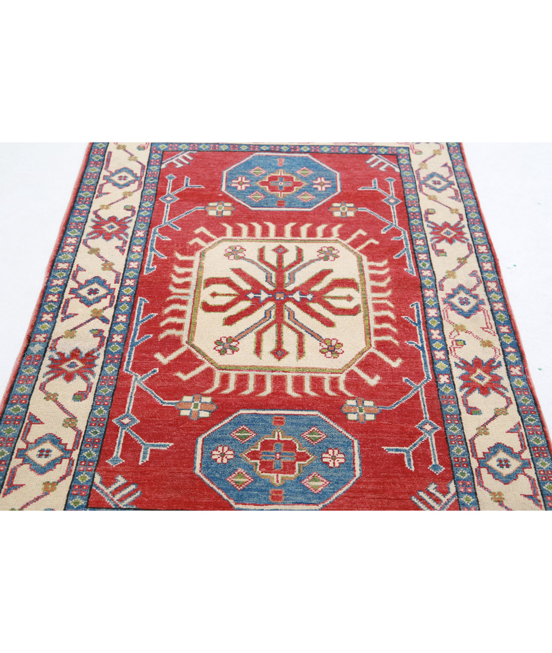 Kazak 3'4'' X 5'3'' Hand-Knotted Wool Rug 3'4'' x 5'3'' (100 X 158) / Red / Ivory