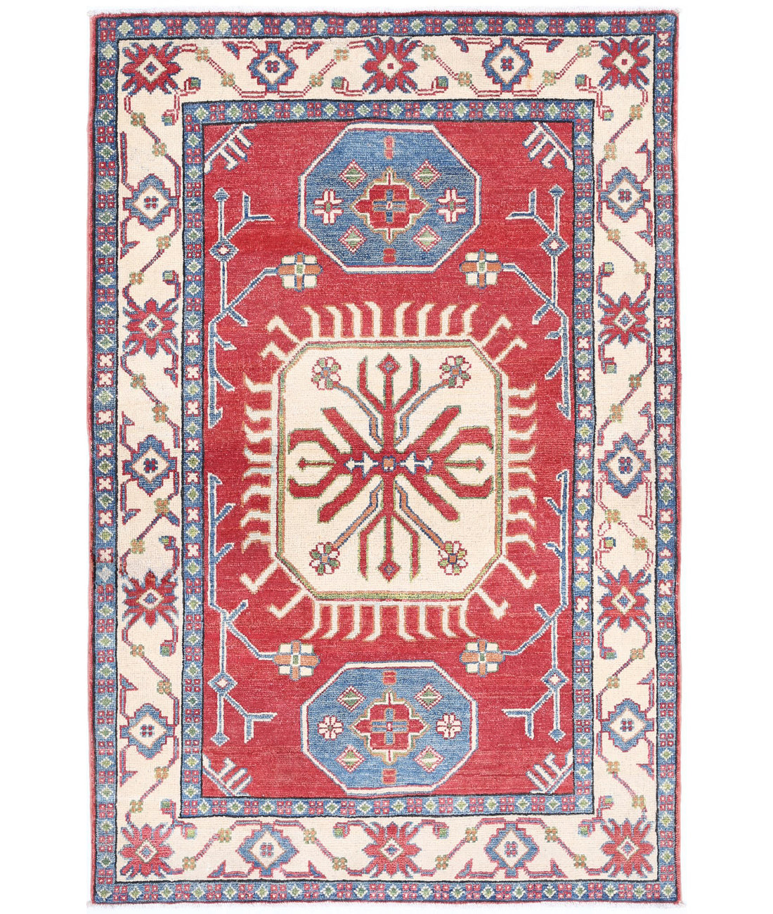 Kazak 3'4'' X 5'3'' Hand-Knotted Wool Rug 3'4'' x 5'3'' (100 X 158) / Red / Ivory