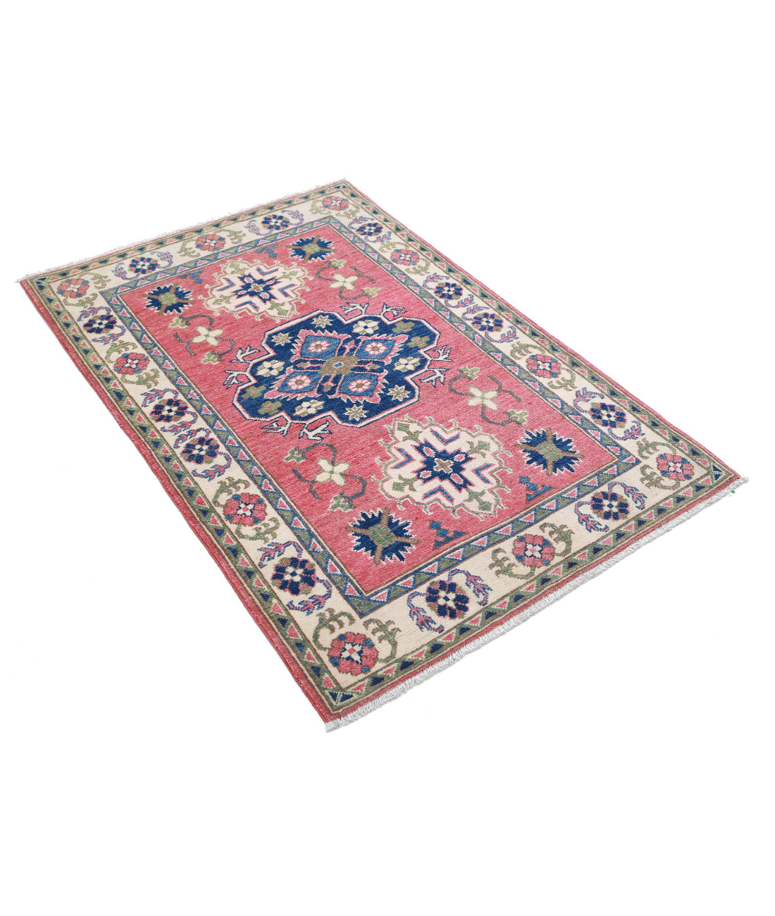 Kazak 3'2'' X 4'8'' Hand-Knotted Wool Rug 3'2'' x 4'8'' (95 X 140) / Red / Ivory