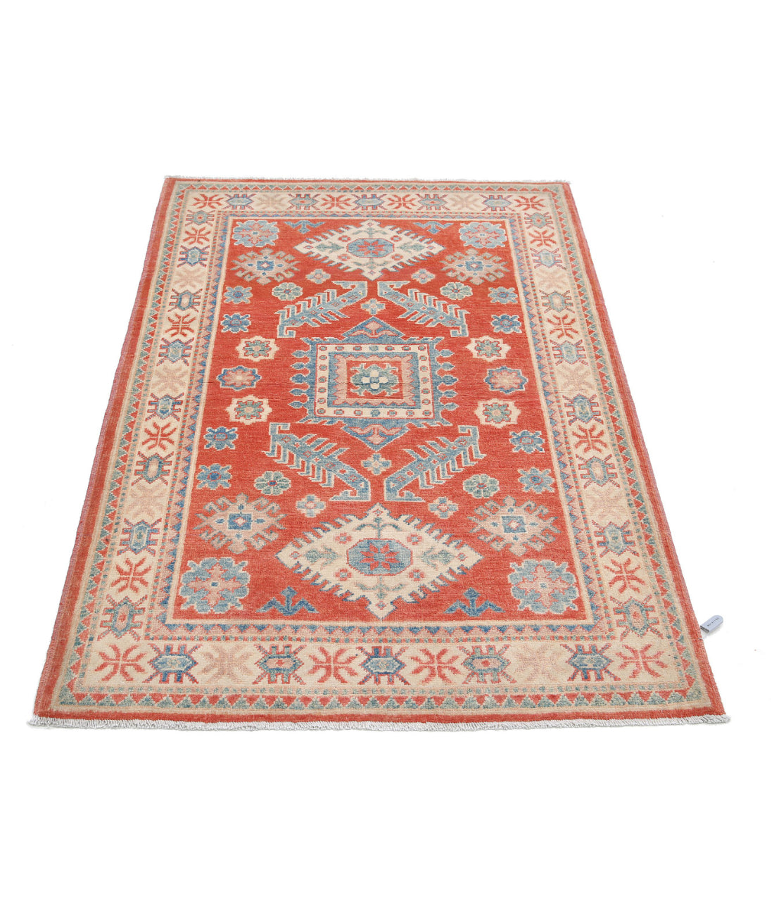 Kazak 3'3'' X 4'10'' Hand-Knotted Wool Rug 3'3'' x 4'10'' (98 X 145) / Red / Ivory