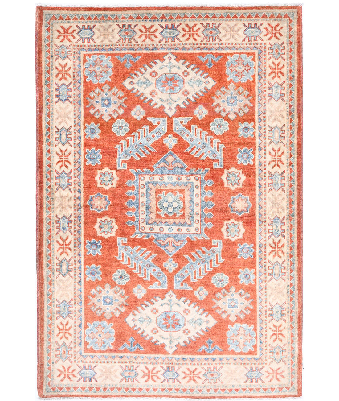 Kazak 3'3'' X 4'10'' Hand-Knotted Wool Rug 3'3'' x 4'10'' (98 X 145) / Red / Ivory