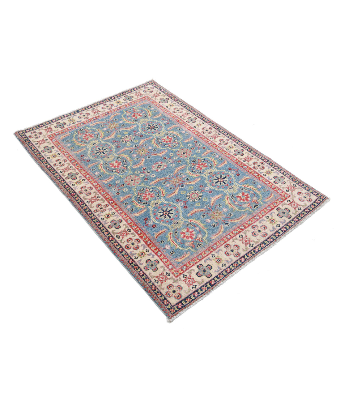 Kazak 3'2'' X 4'5'' Hand-Knotted Wool Rug 3'2'' x 4'5'' (95 X 133) / Blue / Ivory