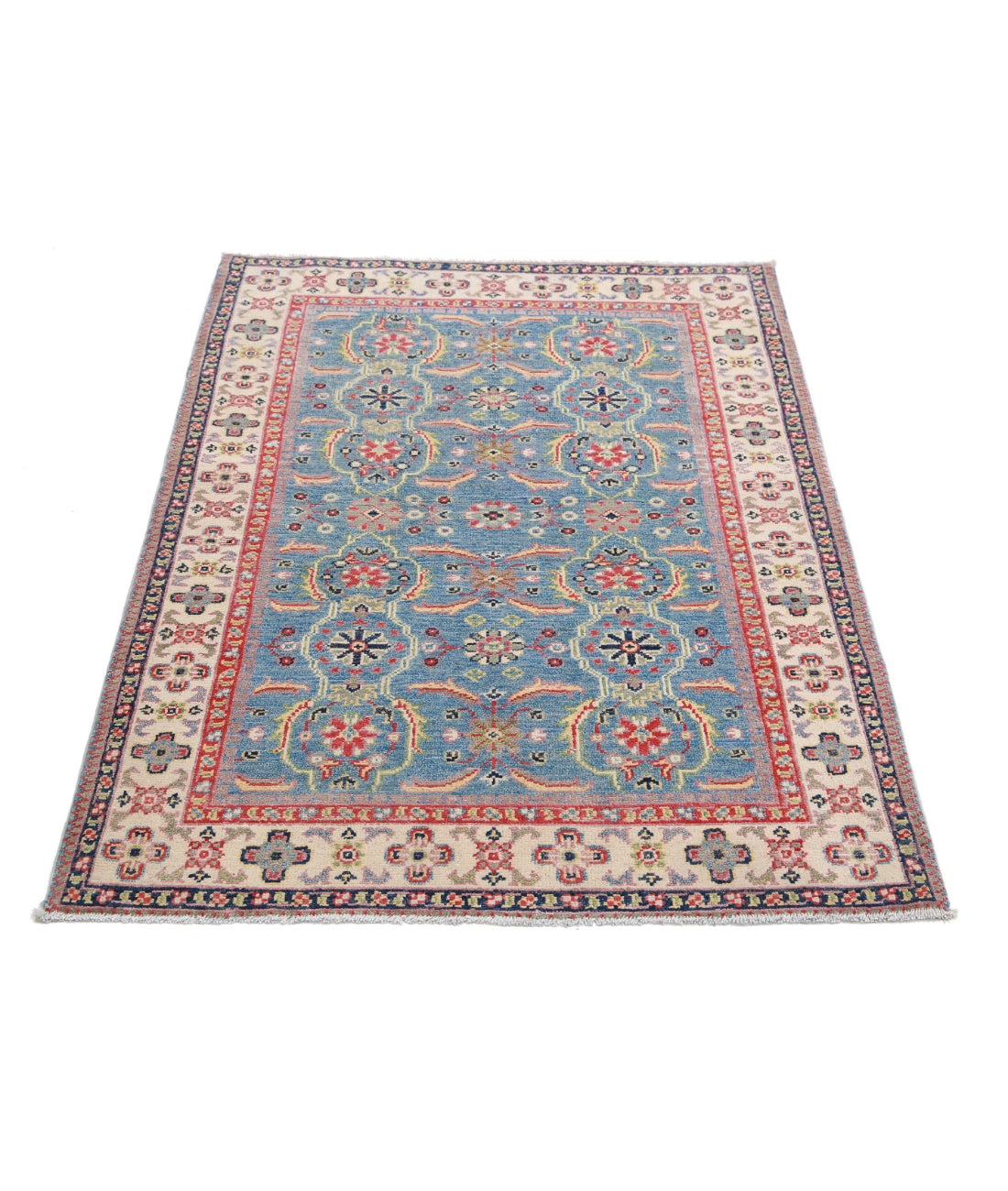 Kazak 3'2'' X 4'5'' Hand-Knotted Wool Rug 3'2'' x 4'5'' (95 X 133) / Blue / Ivory