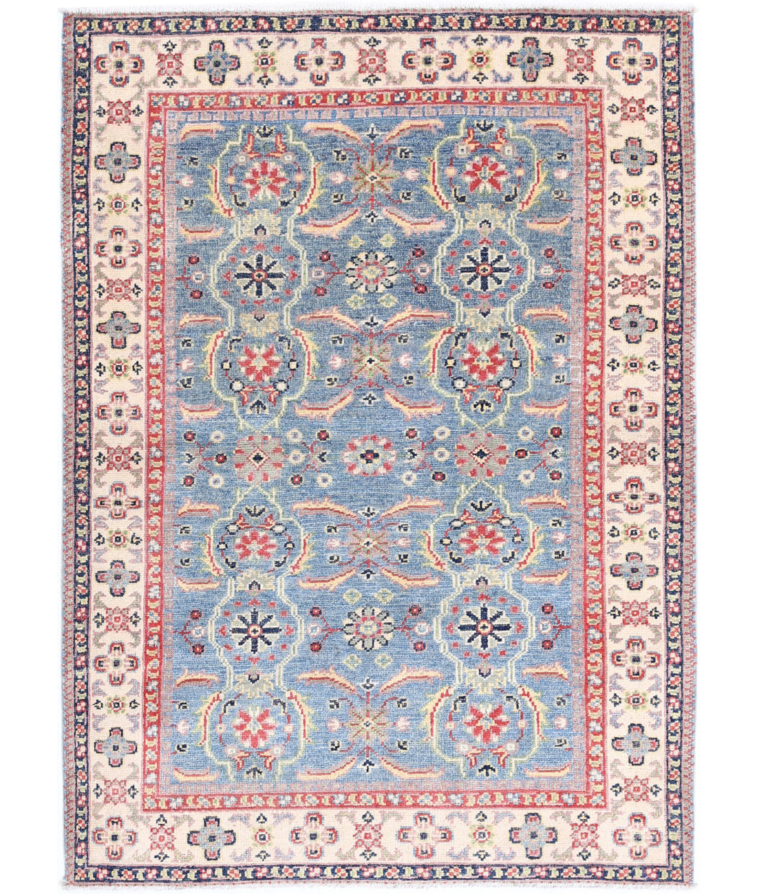 Kazak 3'2'' X 4'5'' Hand-Knotted Wool Rug 3'2'' x 4'5'' (95 X 133) / Blue / Ivory