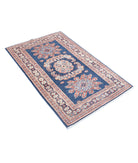 Kazak 3'0'' X 4'10'' Hand-Knotted Wool Rug 3'0'' x 4'10'' (90 X 145) / Blue / Ivory