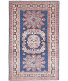 Kazak 3'0'' X 4'10'' Hand-Knotted Wool Rug 3'0'' x 4'10'' (90 X 145) / Blue / Ivory