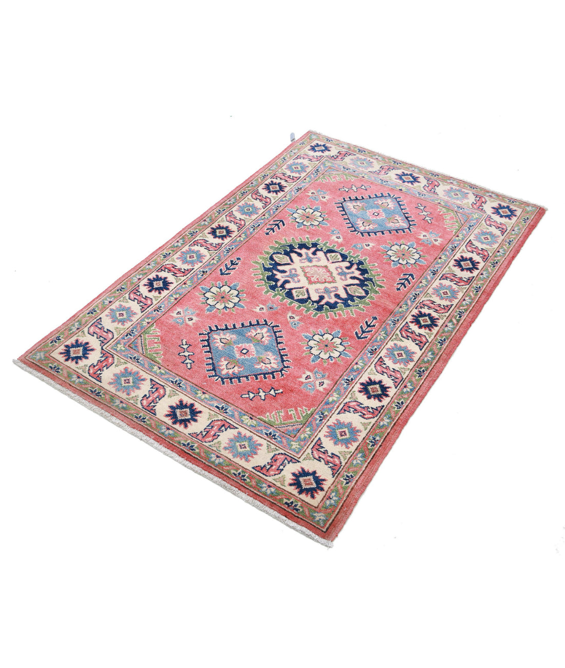 Kazak 3'1'' X 4'9'' Hand-Knotted Wool Rug 3'1'' x 4'9'' (93 X 143) / Red / Ivory