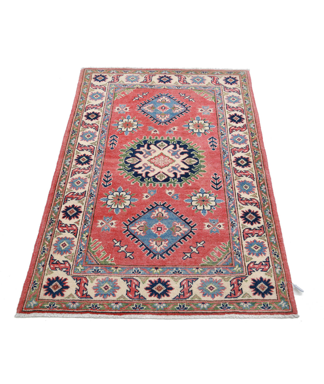 Kazak 3'1'' X 4'9'' Hand-Knotted Wool Rug 3'1'' x 4'9'' (93 X 143) / Red / Ivory