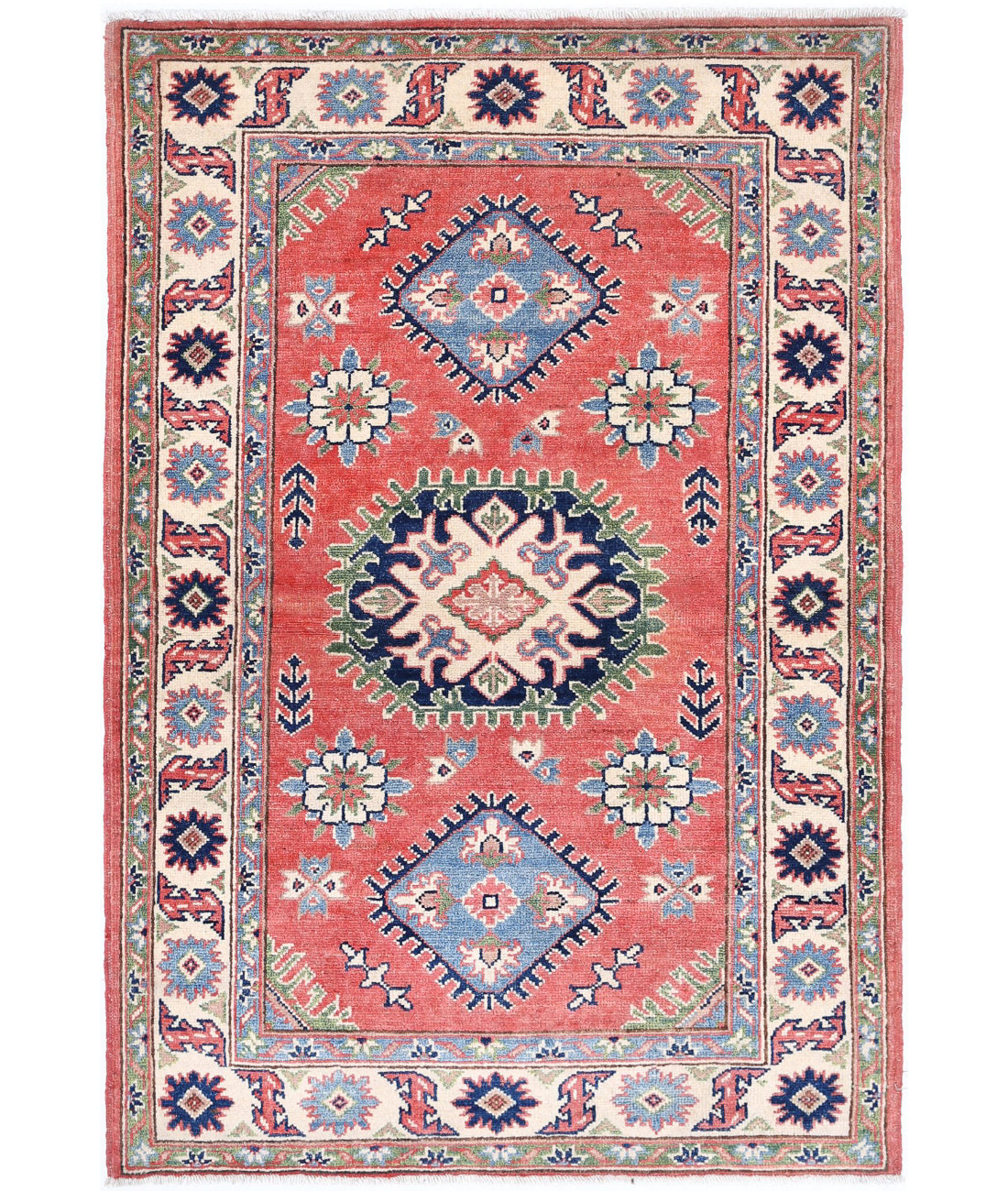 Kazak 3'1'' X 4'9'' Hand-Knotted Wool Rug 3'1'' x 4'9'' (93 X 143) / Red / Ivory