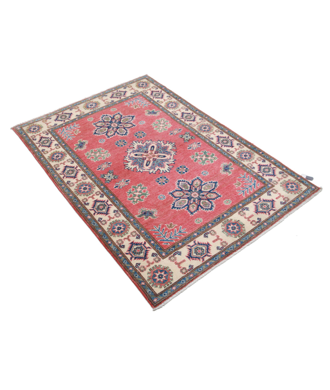 Kazak 3'4'' X 4'7'' Hand-Knotted Wool Rug 3'4'' x 4'7'' (100 X 138) / Red / Ivory