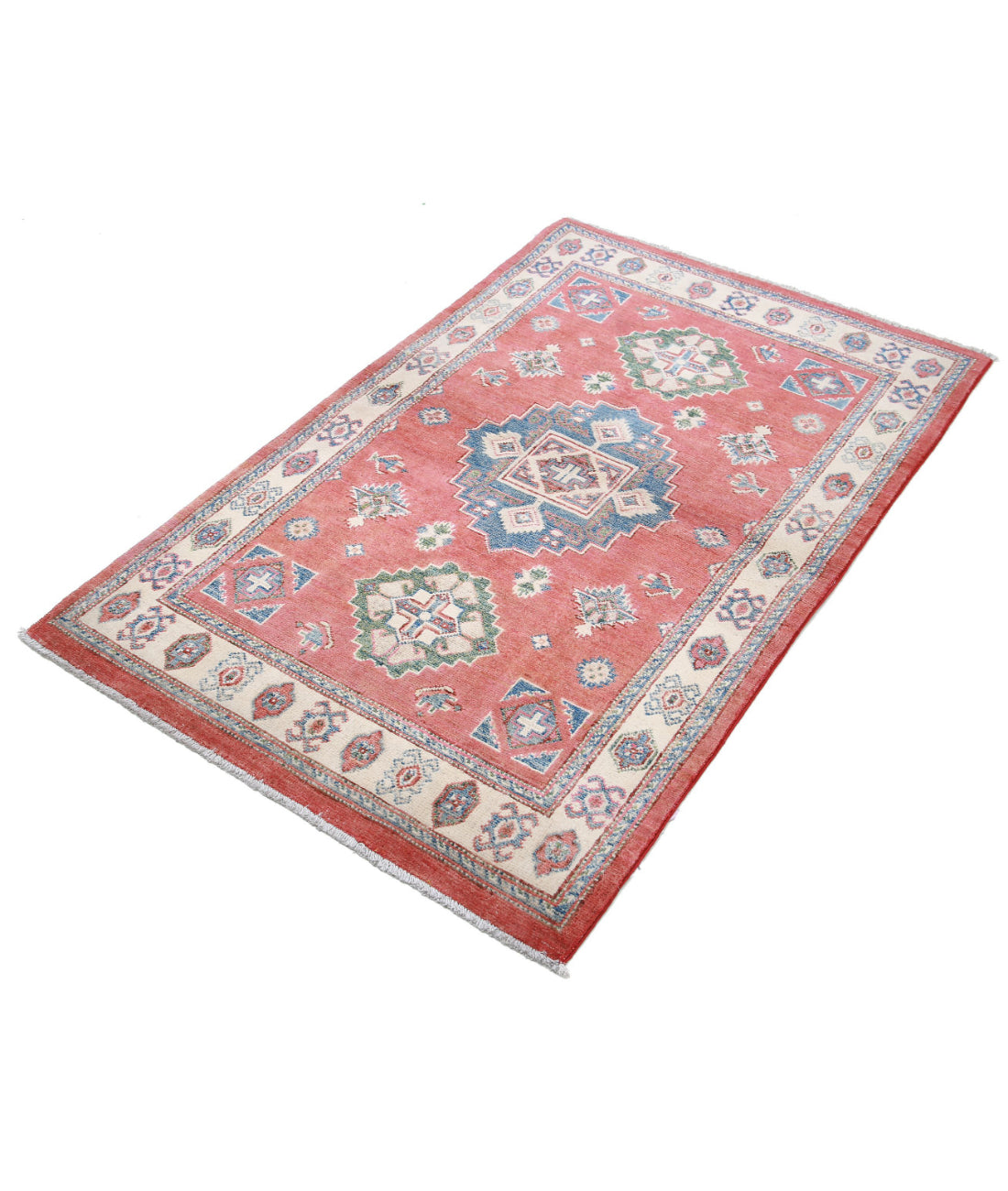 Kazak 3'2'' X 4'11'' Hand-Knotted Wool Rug 3'2'' x 4'11'' (95 X 148) / Red / Ivory