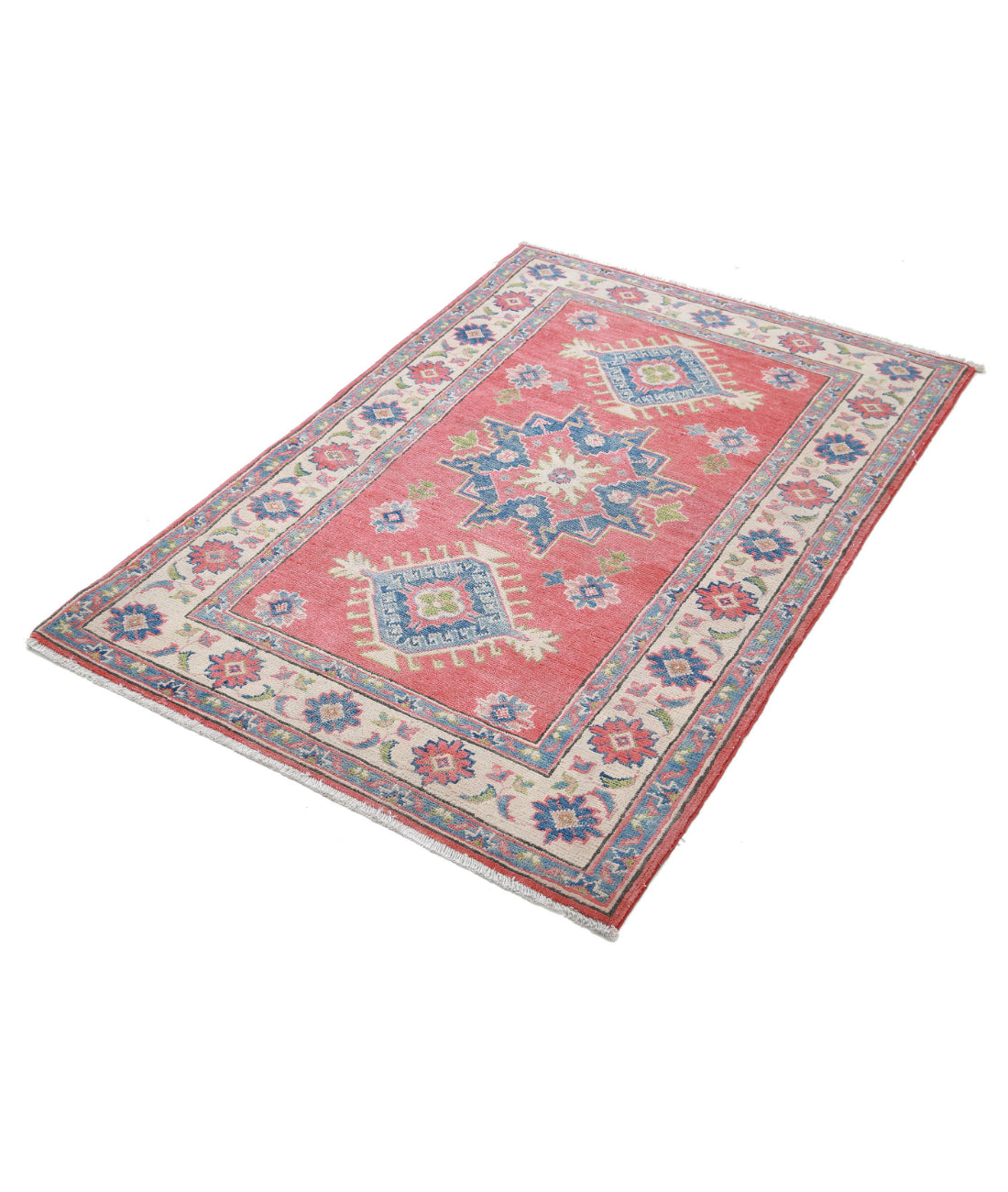 Kazak 3'3'' X 4'9'' Hand-Knotted Wool Rug 3'3'' x 4'9'' (98 X 143) / Red / Ivory