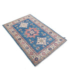 Kazak 3'2'' X 4'10'' Hand-Knotted Wool Rug 3'2'' x 4'10'' (95 X 145) / Blue / Ivory