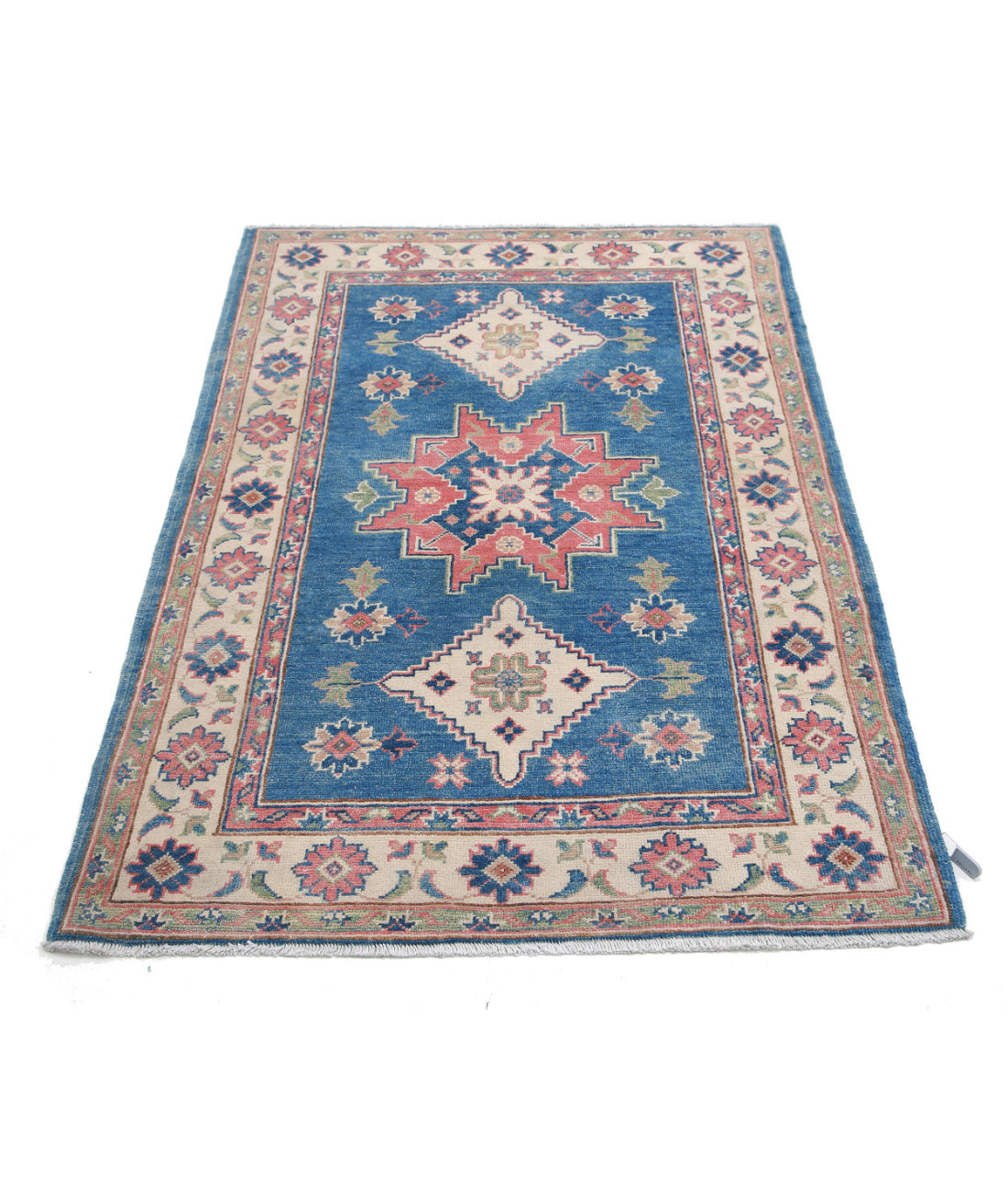 Kazak 3'2'' X 4'10'' Hand-Knotted Wool Rug 3'2'' x 4'10'' (95 X 145) / Blue / Ivory