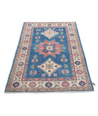 Kazak 3'2'' X 4'10'' Hand-Knotted Wool Rug 3'2'' x 4'10'' (95 X 145) / Blue / Ivory