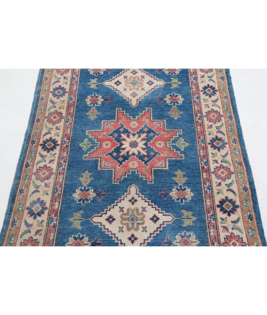 Kazak 3'2'' X 4'10'' Hand-Knotted Wool Rug 3'2'' x 4'10'' (95 X 145) / Blue / Ivory