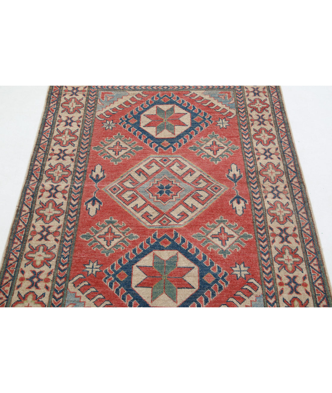 Kazak 4'0'' X 5'4'' Hand-Knotted Wool Rug 4'0'' x 5'4'' (120 X 160) / Red / Ivory