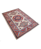 Kazak 4'2'' X 6'0'' Hand-Knotted Wool Rug 4'2'' x 6'0'' (125 X 180) / Ivory / Red