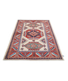 Kazak 4'2'' X 6'0'' Hand-Knotted Wool Rug 4'2'' x 6'0'' (125 X 180) / Ivory / Red