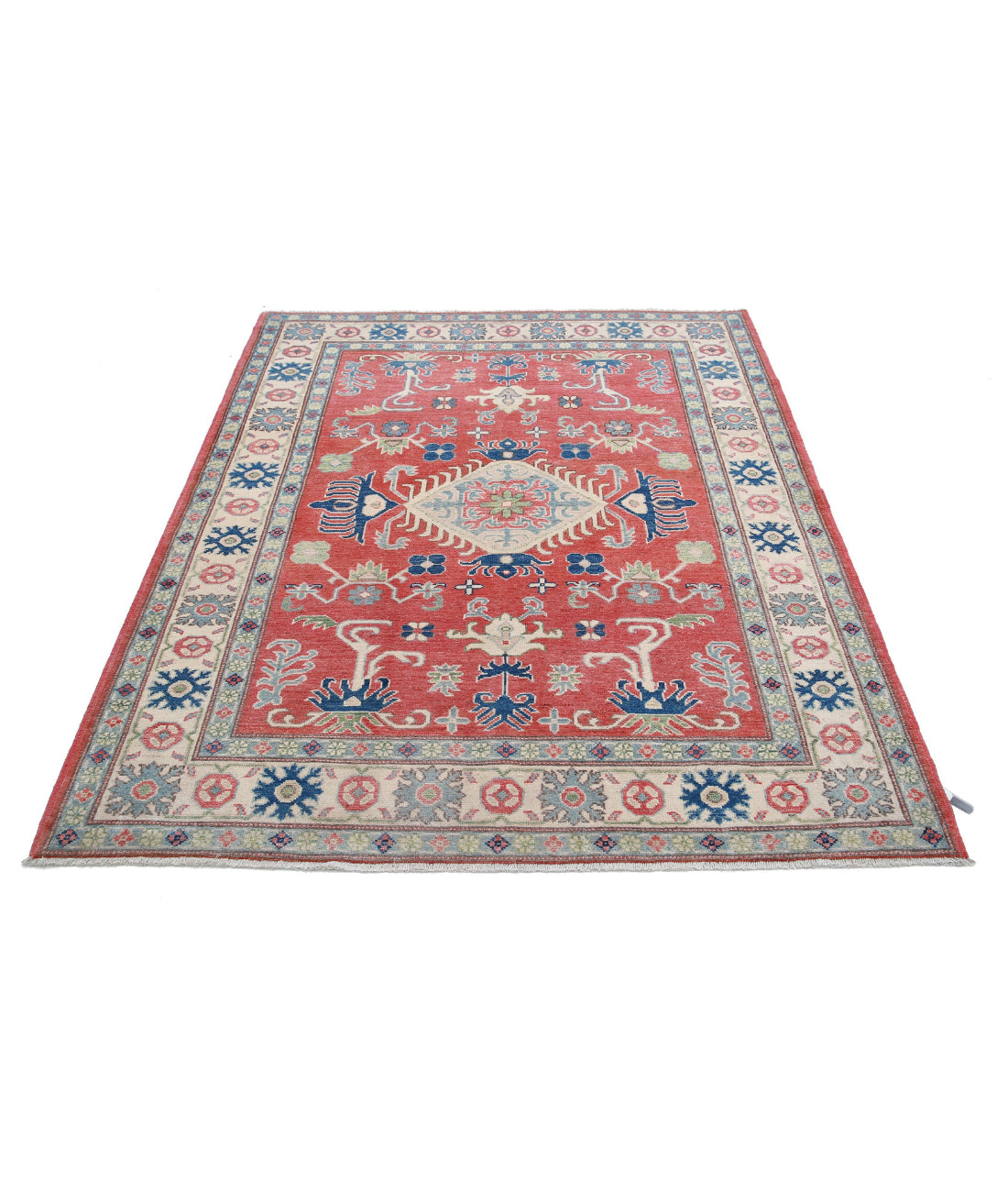 Kazak 5'0'' X 6'4'' Hand-Knotted Wool Rug 5'0'' x 6'4'' (150 X 190) / Red / Ivory