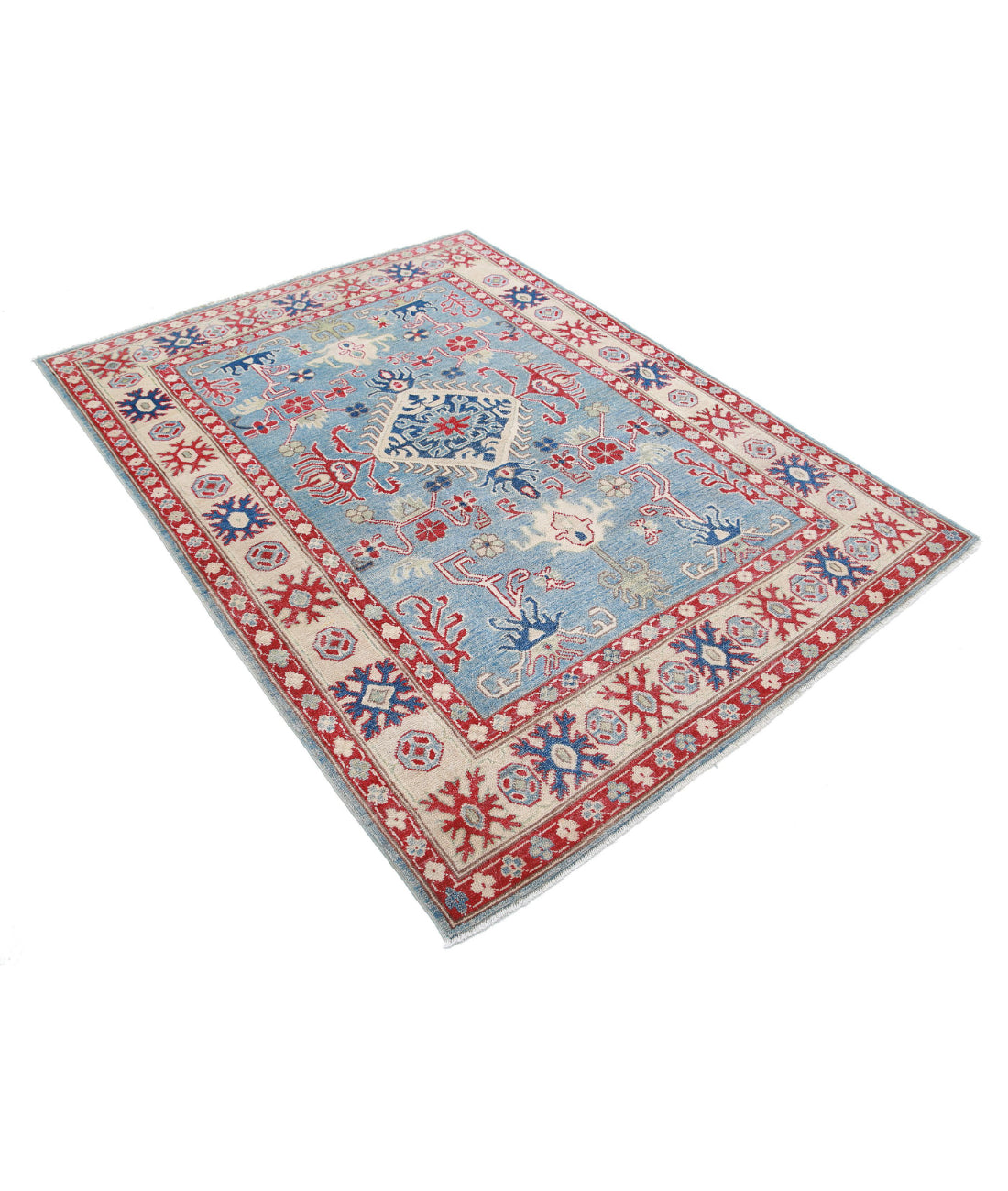 Kazak 4'10'' X 6'7'' Hand-Knotted Wool Rug 4'10'' x 6'7'' (145 X 198) / Blue / Ivory