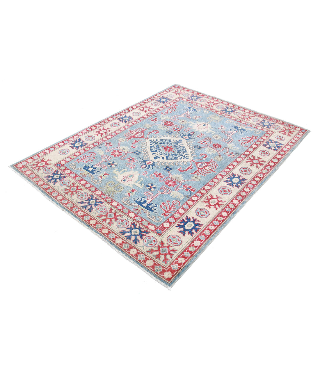 Kazak 4'10'' X 6'7'' Hand-Knotted Wool Rug 4'10'' x 6'7'' (145 X 198) / Blue / Ivory