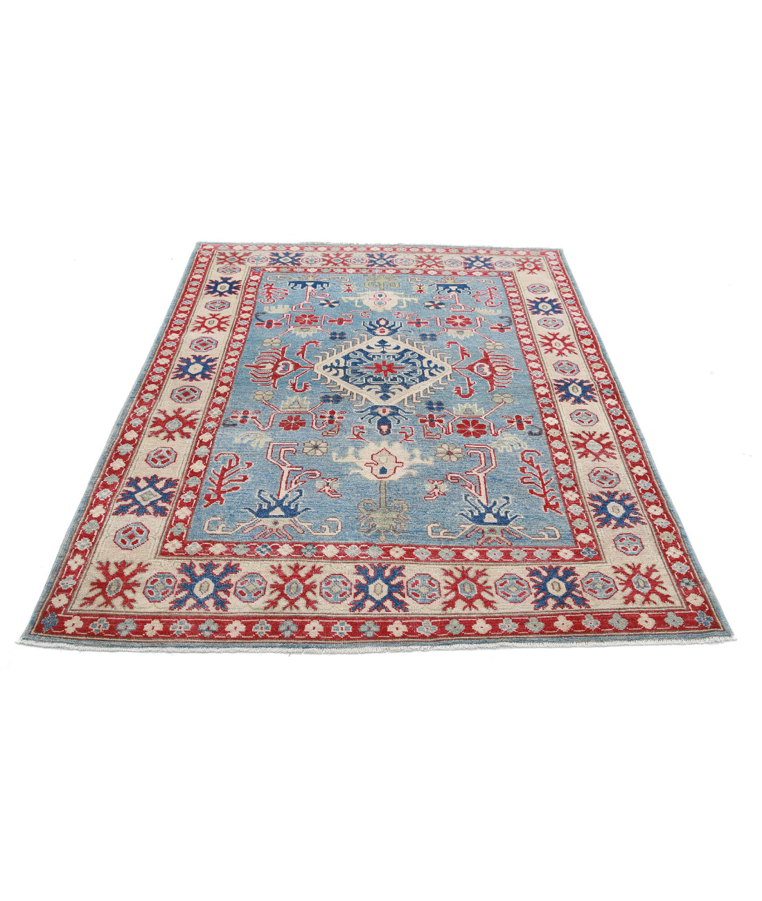 Kazak 4'10'' X 6'7'' Hand-Knotted Wool Rug 4'10'' x 6'7'' (145 X 198) / Blue / Ivory