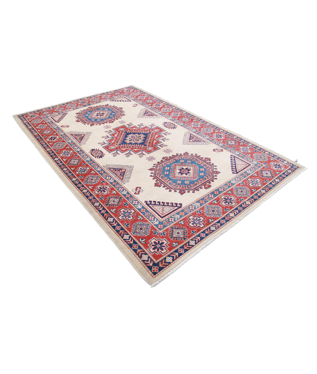 Kazak 6'0'' X 8'11'' Hand-Knotted Wool Rug 6'0'' x 8'11'' (180 X 268) / Ivory / Red