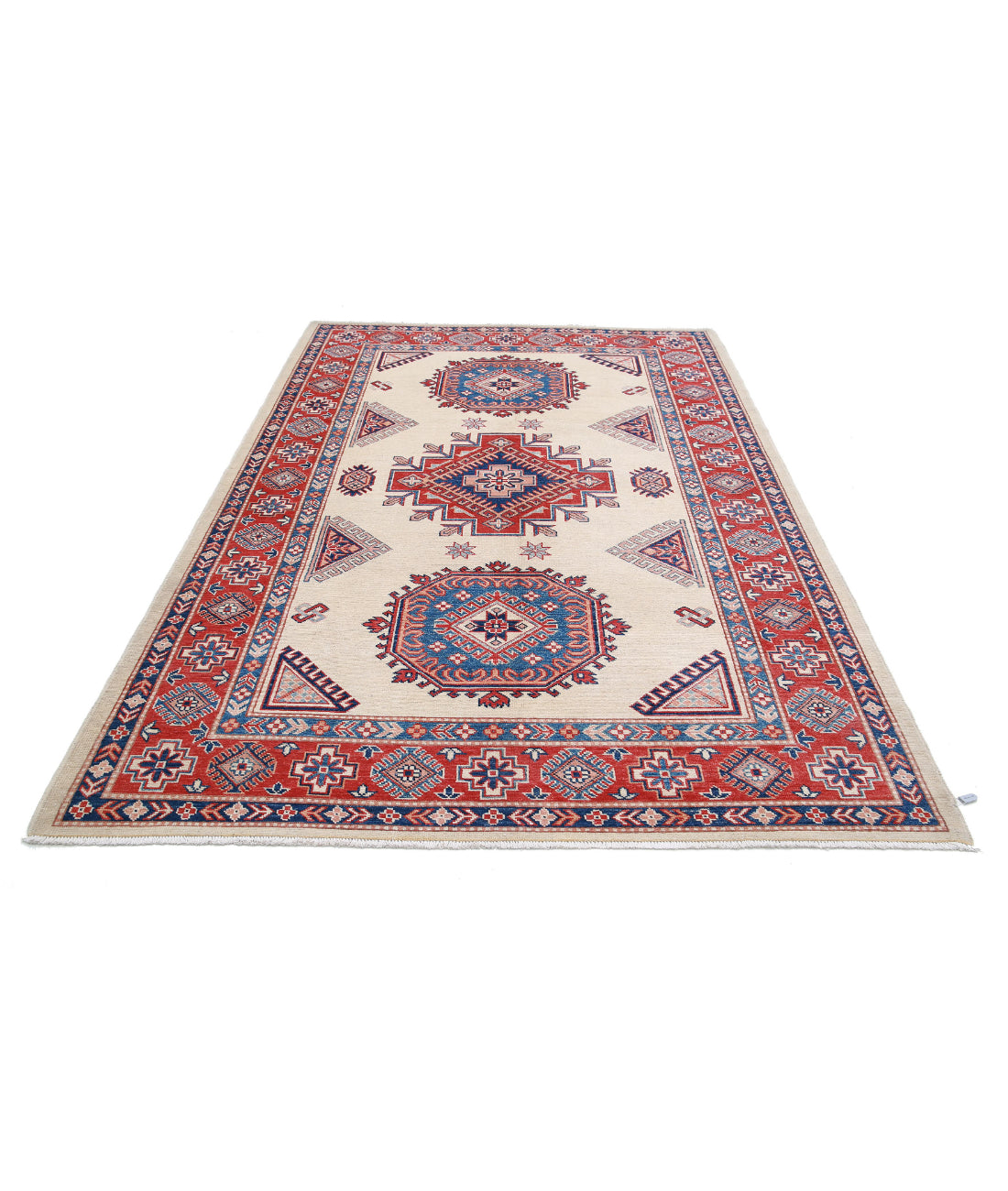 Kazak 6'0'' X 8'11'' Hand-Knotted Wool Rug 6'0'' x 8'11'' (180 X 268) / Ivory / Red