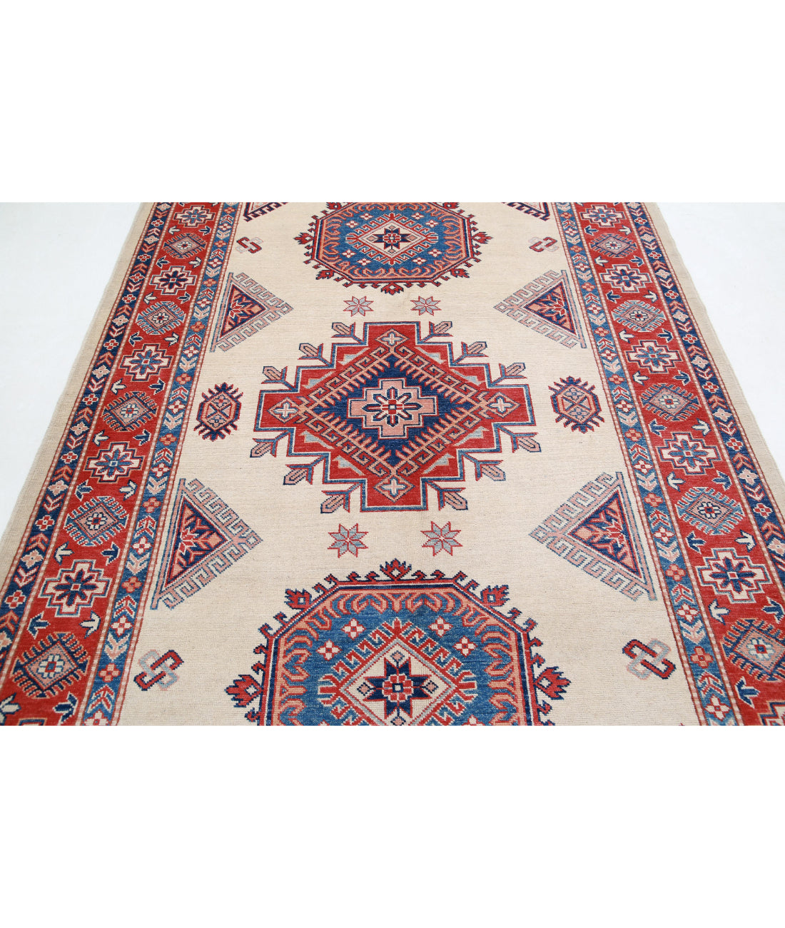 Kazak 6'0'' X 8'11'' Hand-Knotted Wool Rug 6'0'' x 8'11'' (180 X 268) / Ivory / Red