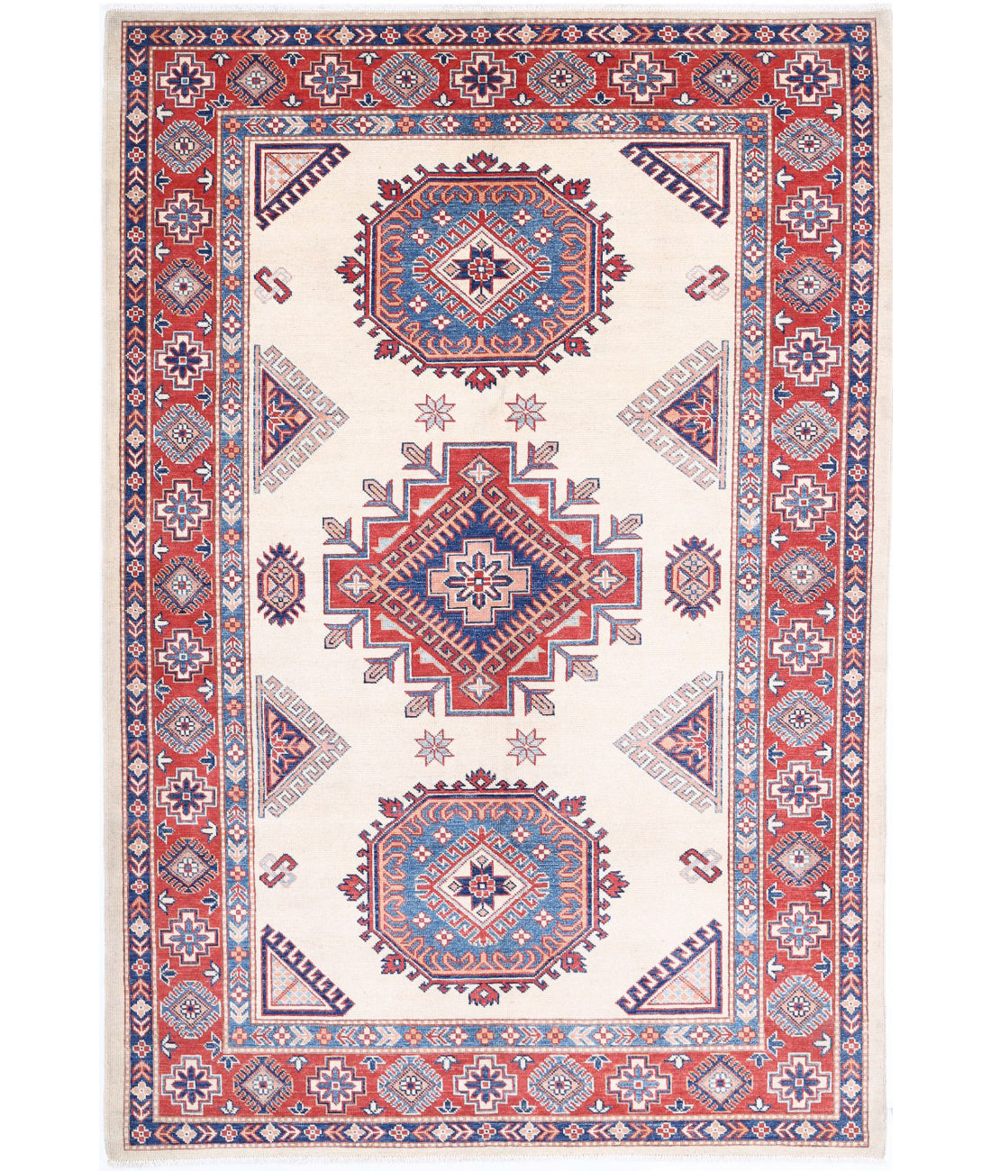 Kazak 6'0'' X 8'11'' Hand-Knotted Wool Rug 6'0'' x 8'11'' (180 X 268) / Ivory / Red