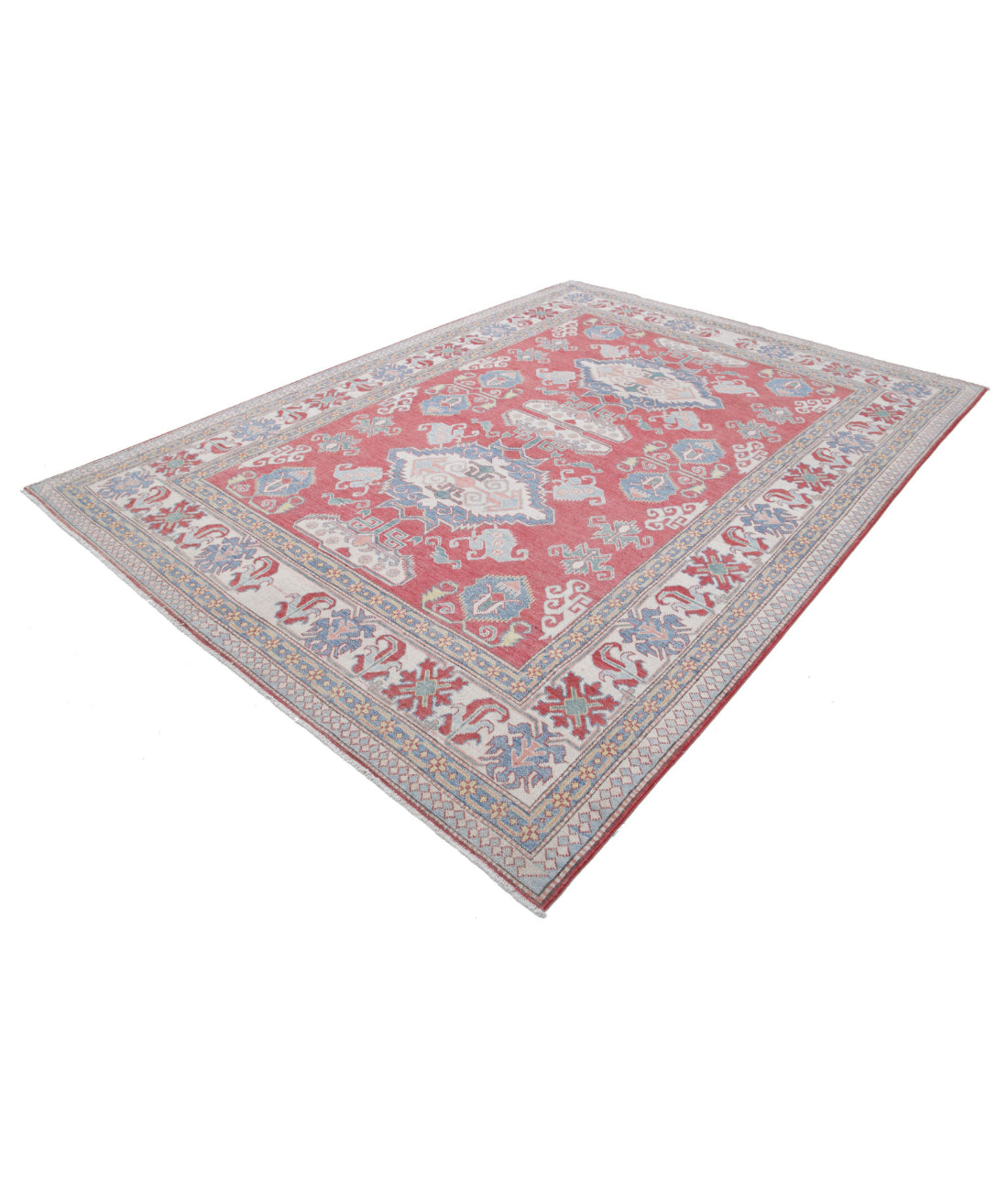 Kazak 7'8'' X 10'8'' Hand-Knotted Wool Rug 7'8'' x 10'8'' (230 X 320) / Red / Ivory