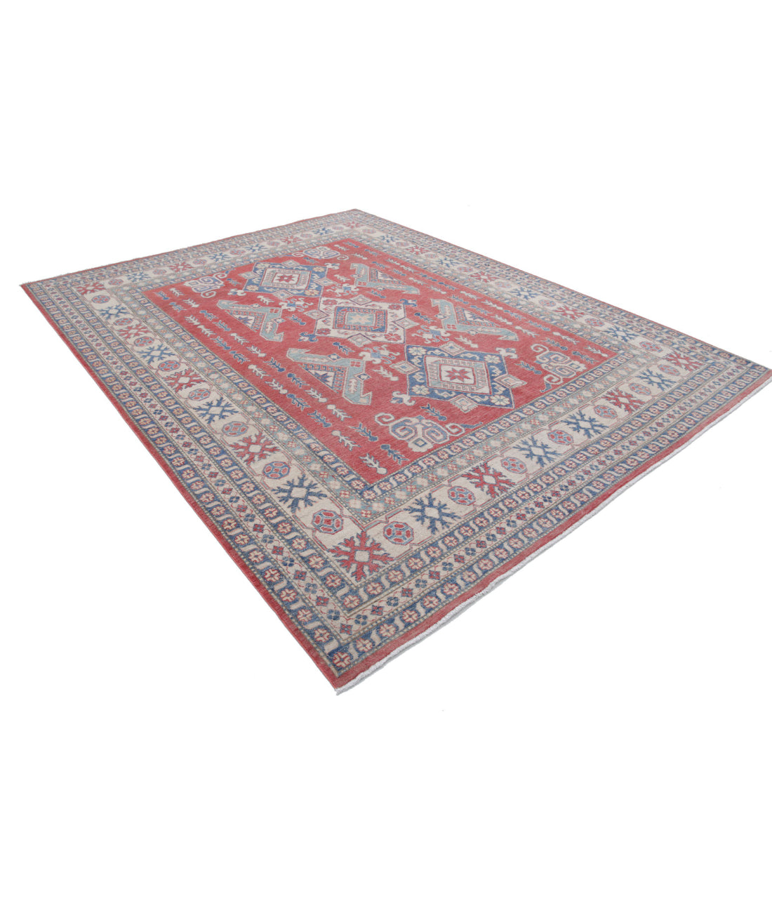 Kazak 8'6'' X 10'5'' Hand-Knotted Wool Rug 8'6'' x 10'5'' (255 X 313) / Red / Ivory