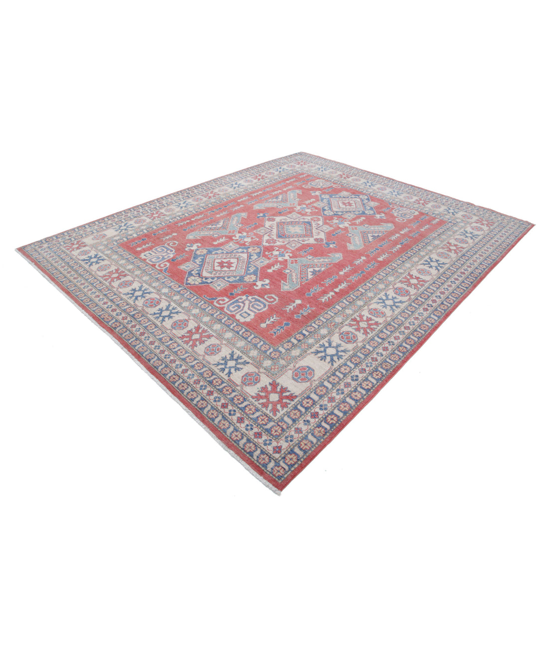 Kazak 8'6'' X 10'5'' Hand-Knotted Wool Rug 8'6'' x 10'5'' (255 X 313) / Red / Ivory