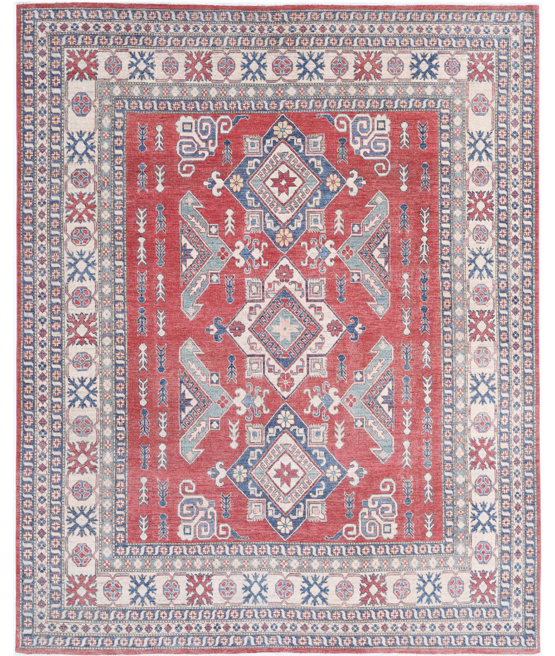 Kazak 8'6'' X 10'5'' Hand-Knotted Wool Rug 8'6'' x 10'5'' (255 X 313) / Red / Ivory