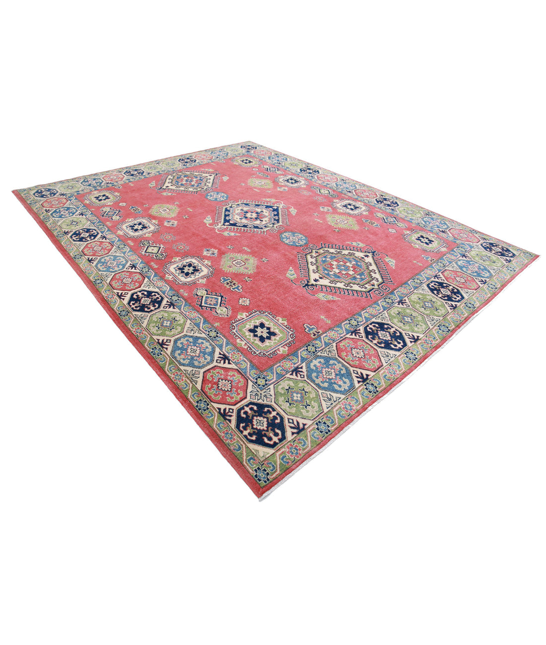 Kazak 9'1'' X 11'8'' Hand-Knotted Wool Rug 9'1'' x 11'8'' (273 X 350) / Red / Ivory