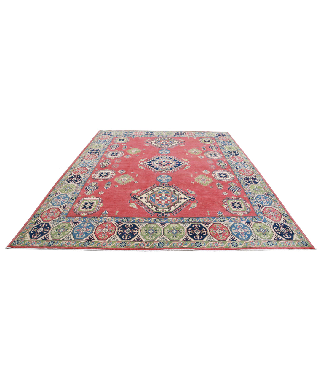 Kazak 9'1'' X 11'8'' Hand-Knotted Wool Rug 9'1'' x 11'8'' (273 X 350) / Red / Ivory