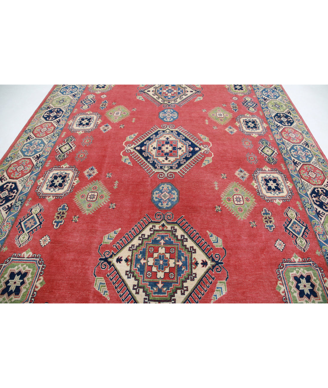 Kazak 9'1'' X 11'8'' Hand-Knotted Wool Rug 9'1'' x 11'8'' (273 X 350) / Red / Ivory