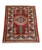 Kazak 1'10'' X 2'9'' Hand-Knotted Wool Rug 1'10'' x 2'9'' (55 X 83) / Red / Ivory