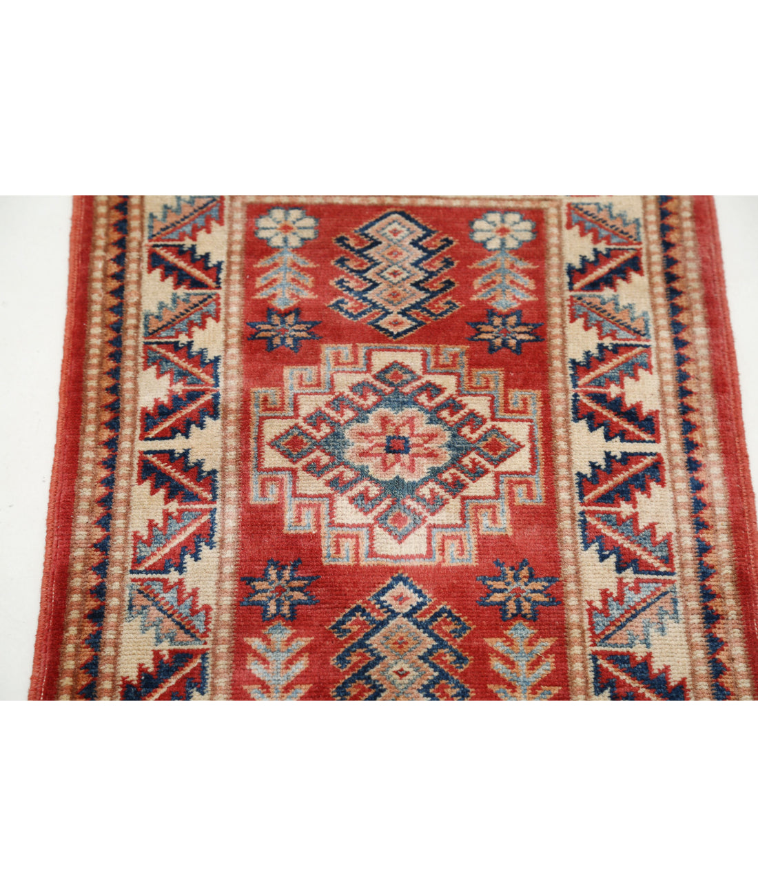 Kazak 1'10'' X 2'9'' Hand-Knotted Wool Rug 1'10'' x 2'9'' (55 X 83) / Red / Ivory