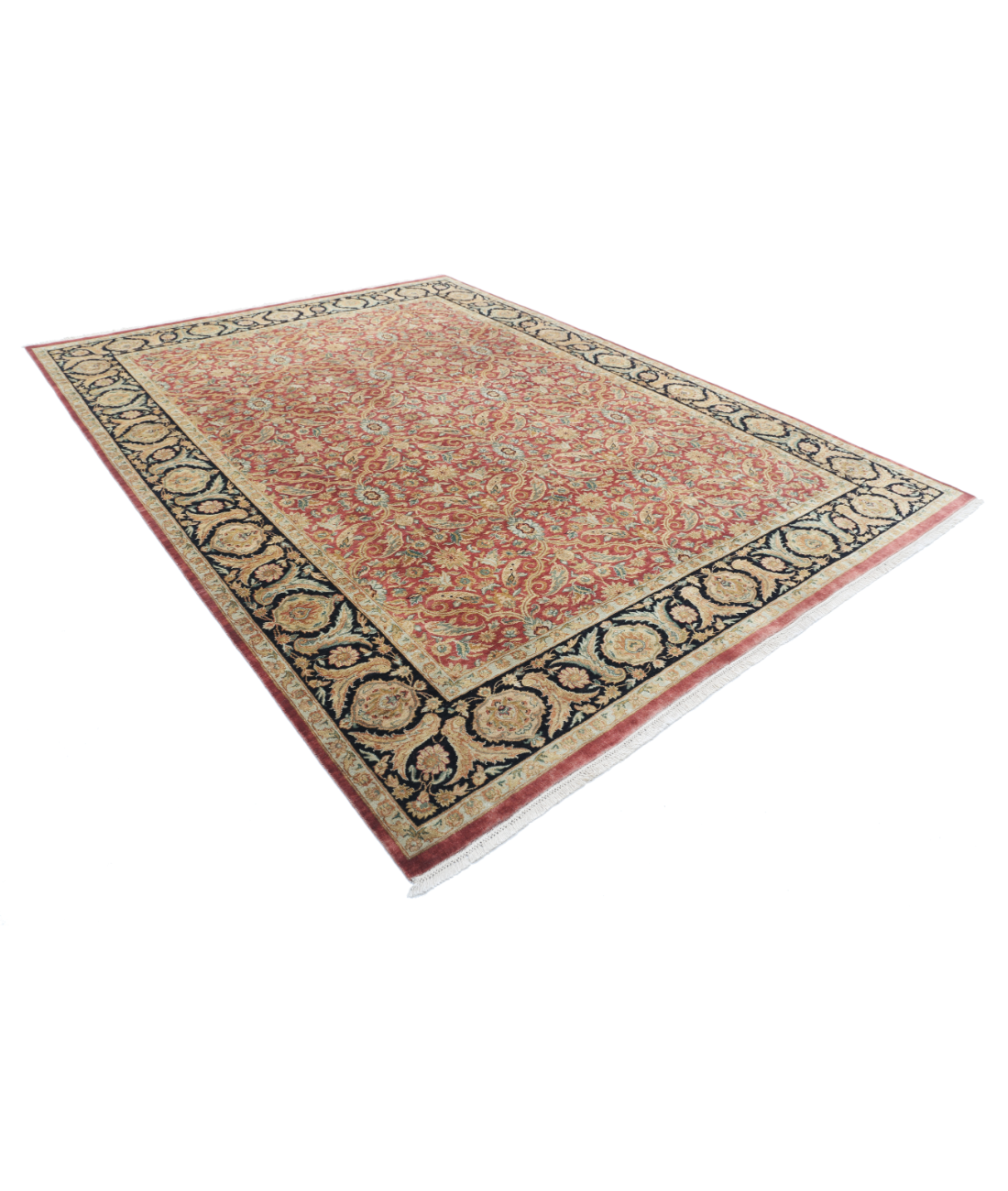 Agra 8'10'' X 11'8'' Hand-Knotted Wool Rug 8'10'' x 11'8'' (265 X 345) / Red / Black