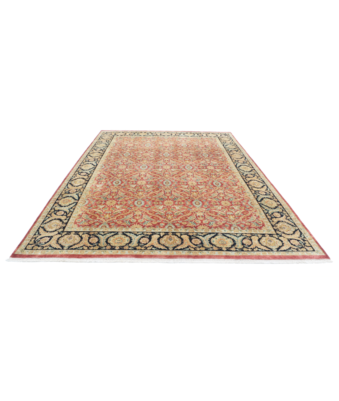 Agra 8'10'' X 11'8'' Hand-Knotted Wool Rug 8'10'' x 11'8'' (265 X 345) / Red / Black