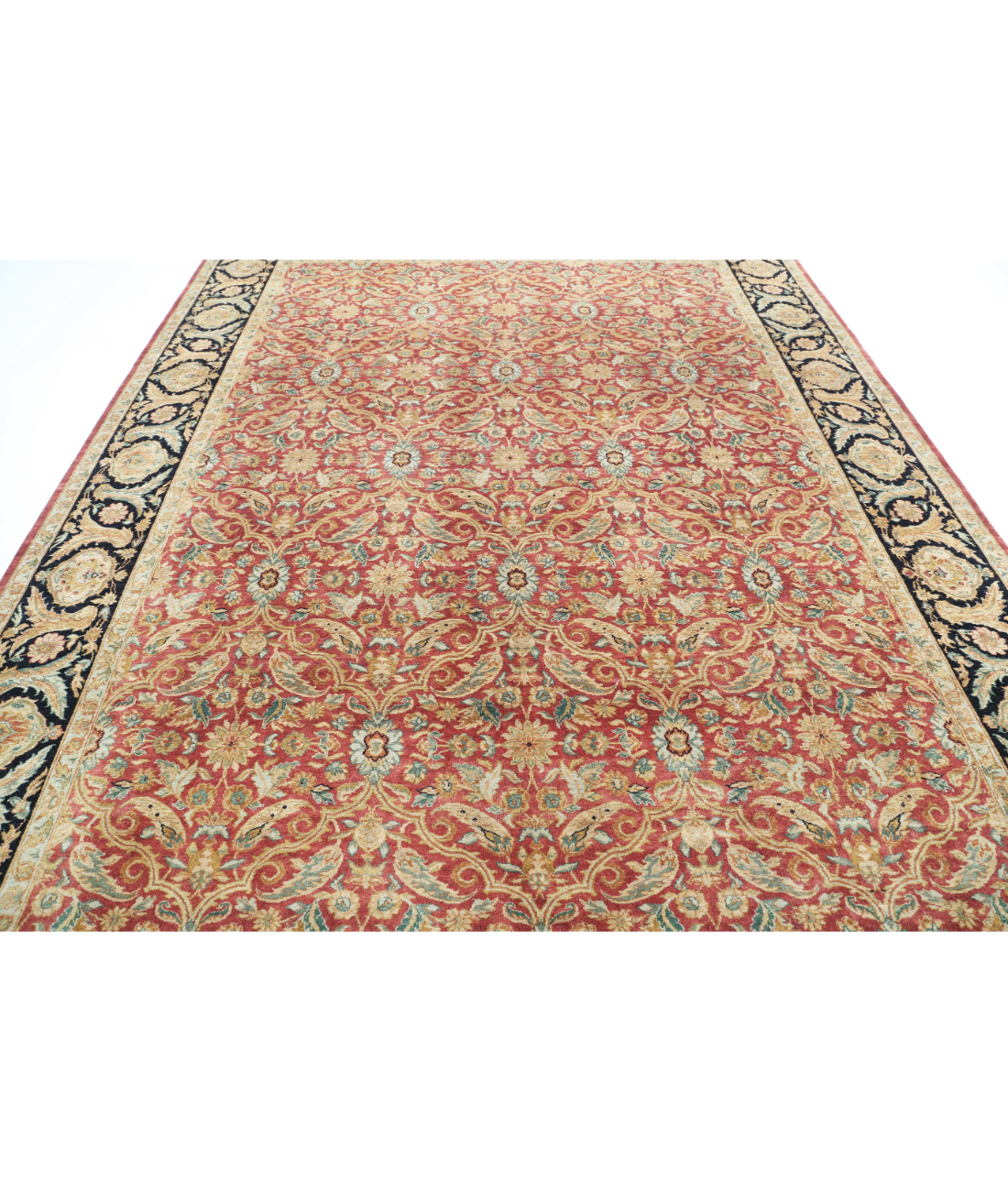 Agra 8'10'' X 11'8'' Hand-Knotted Wool Rug 8'10'' x 11'8'' (265 X 345) / Red / Black