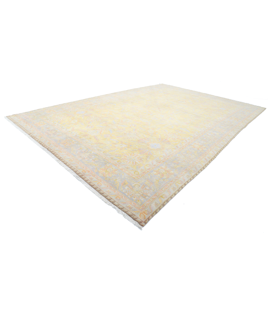 Agra 12'0'' X 18'2'' Hand-Knotted Wool Rug 12'0'' x 18'2'' (268 X 350) / Gold / Grey