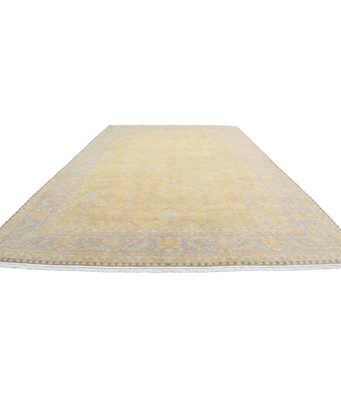 Agra 12'0'' X 18'2'' Hand-Knotted Wool Rug 12'0'' x 18'2'' (268 X 350) / Gold / Grey