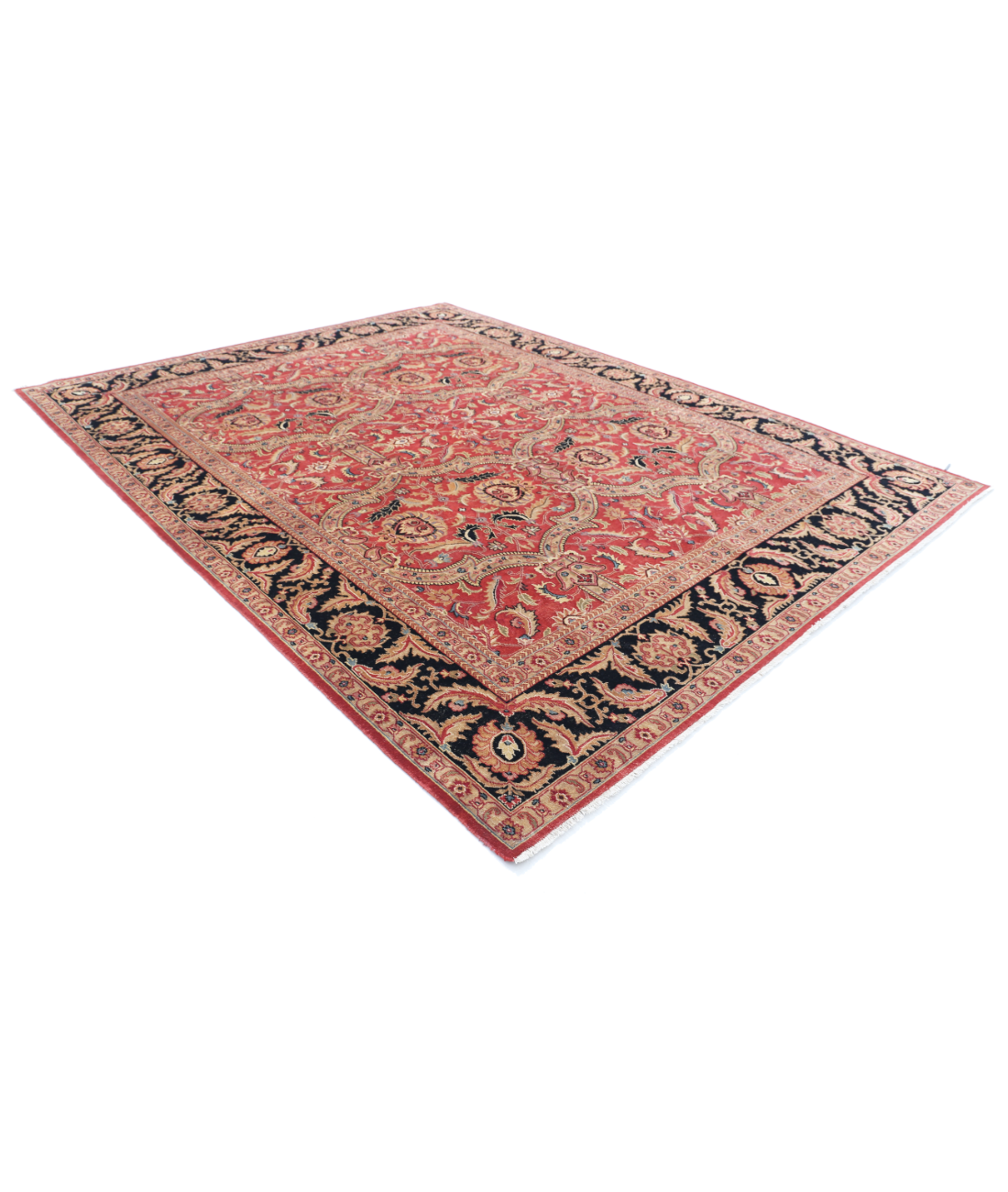 Agra 9'5'' X 12'5'' Hand-Knotted Wool Rug 9'5'' x 12'5'' (75 X 580) / Red / Black