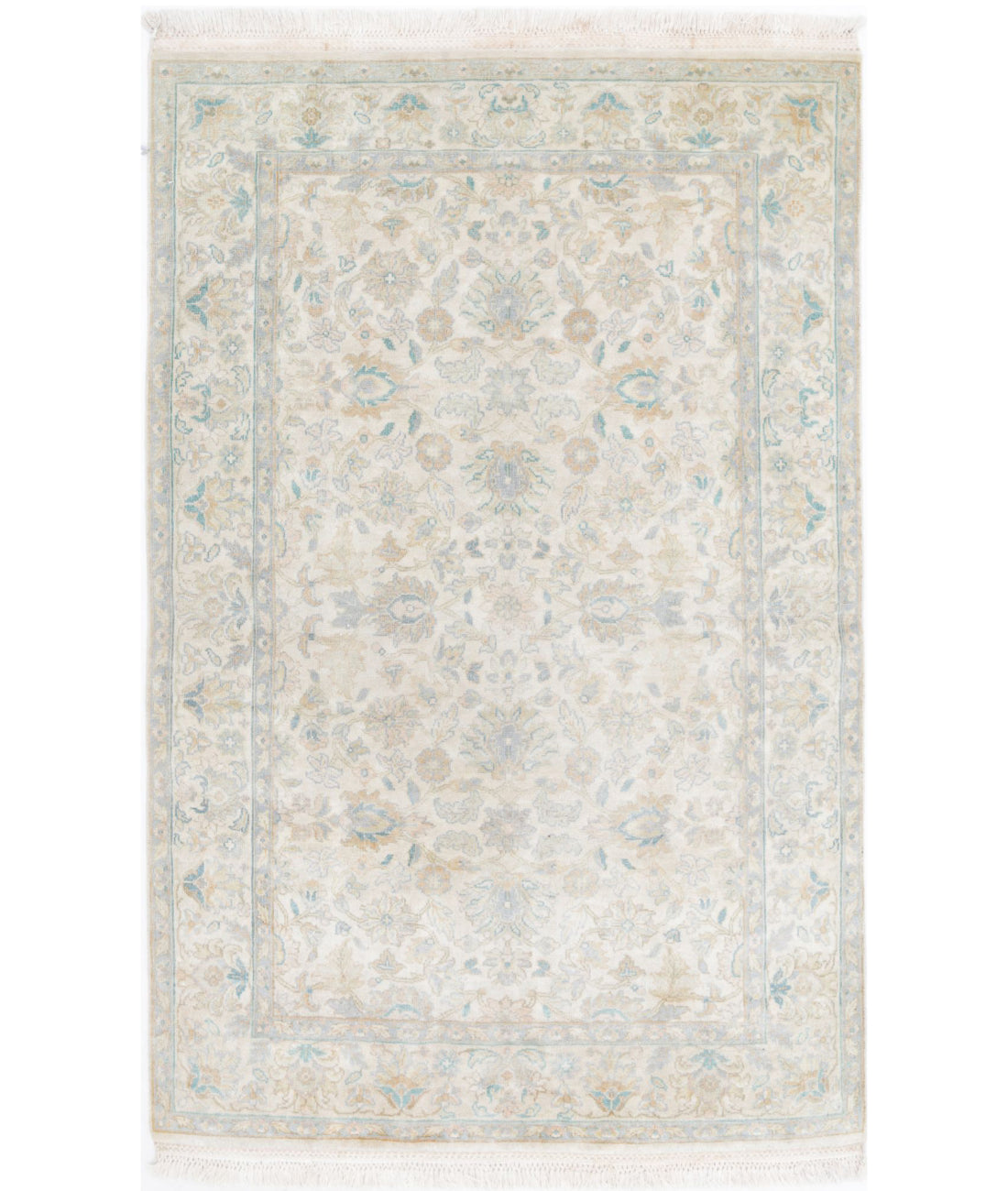 Agra 3'11'' X 6'0'' Hand-Knotted Wool Rug 3'11'' x 6'0'' (75 X 303) / Ivory / Grey